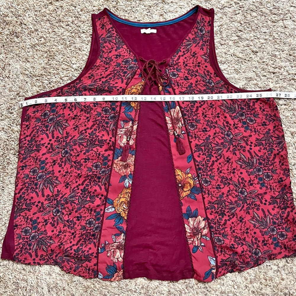 [Maurices] Burgundy Mixed Print Mixed Media Sleeveless Top Beachy Cottagecore 3X - Picture 9 of 9